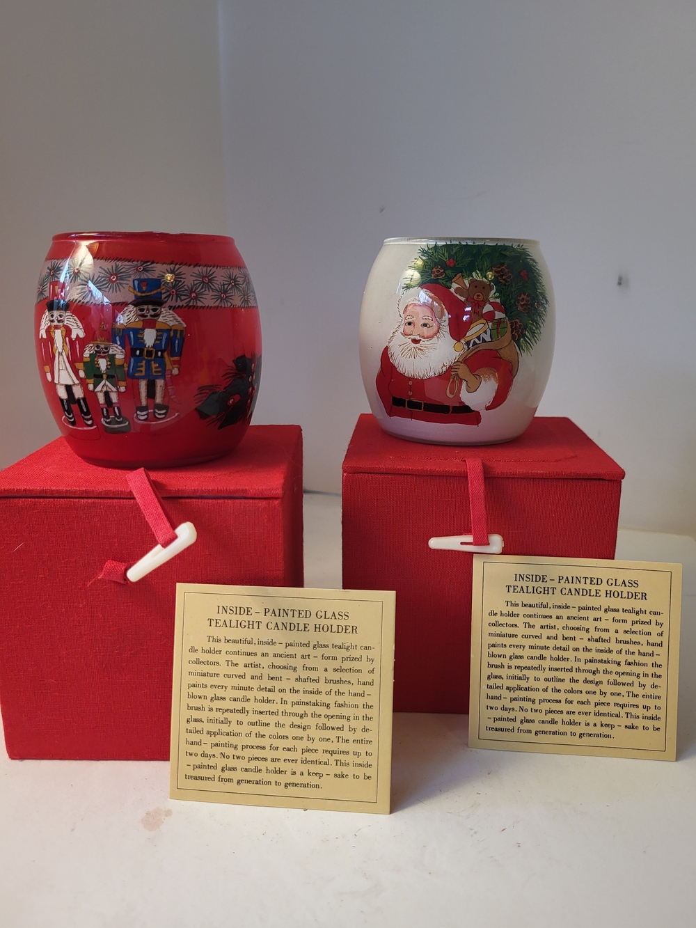 Santa and Nutcracker Ne'Qwa Art Reverse Painted Glass Votives
